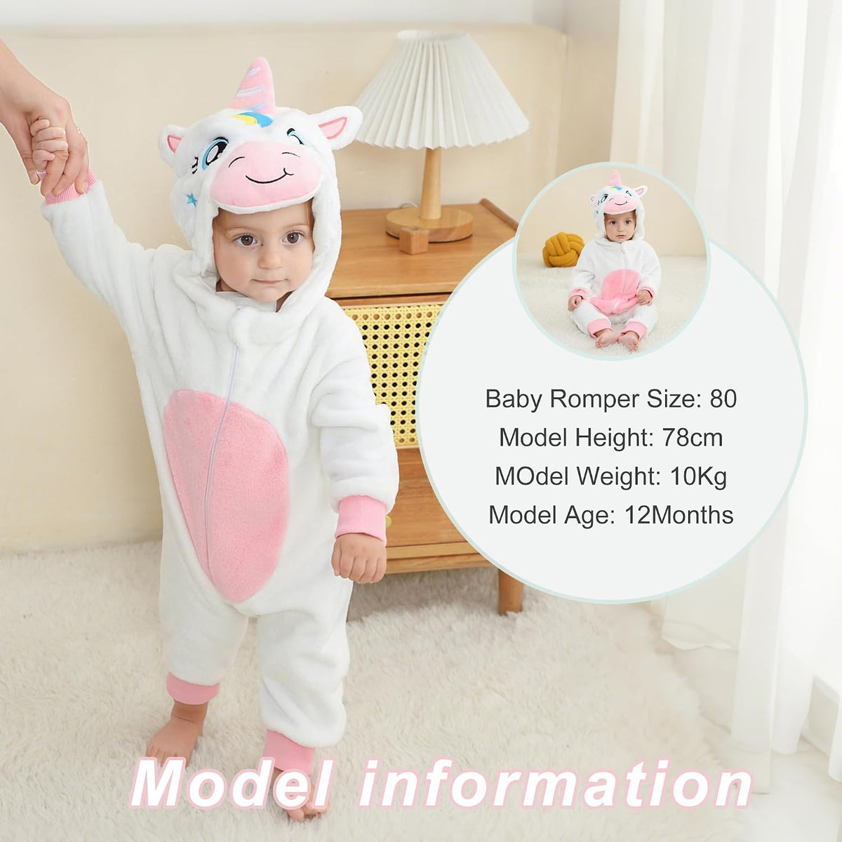 Unisex Baby Animal Costume Flannel Hooded Romper Cosplay Jumpsuit