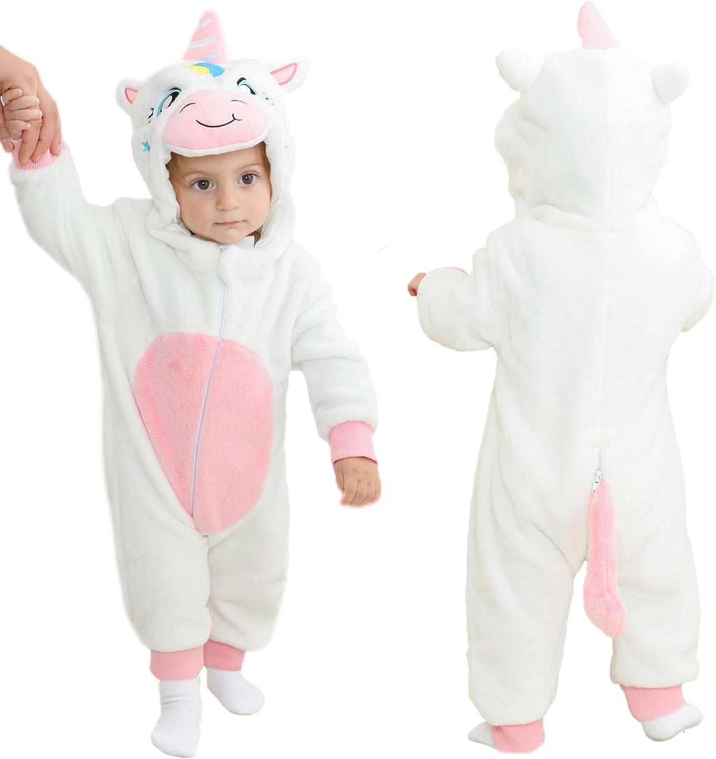 Unisex Baby Animal Costume Flannel Hooded Romper Cosplay Jumpsuit