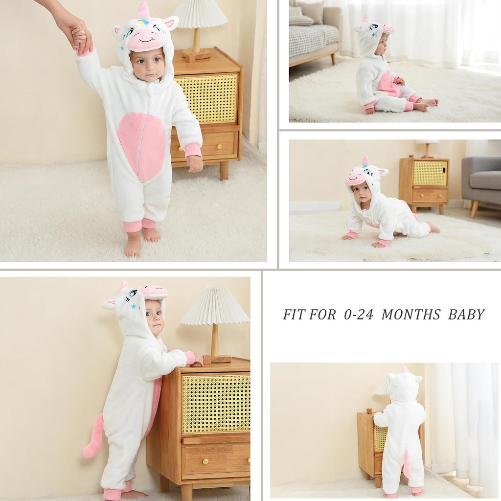 Unisex Baby Animal Costume Flannel Hooded Romper Cosplay Jumpsuit