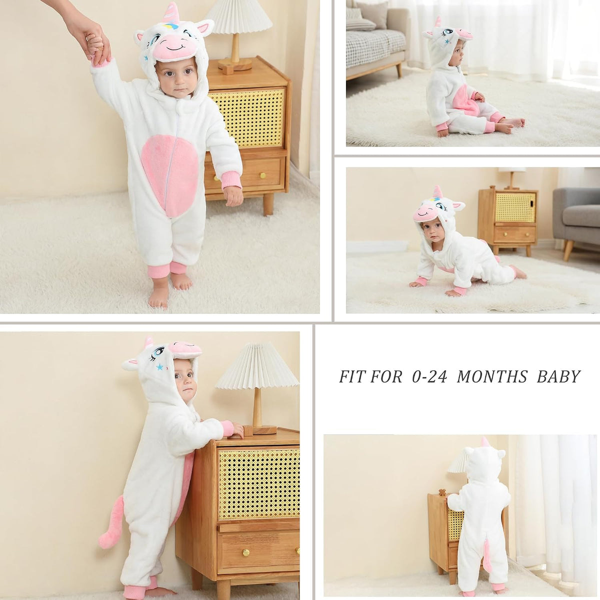 Unisex Baby Animal Costume Flannel Hooded Romper Cosplay Jumpsuit