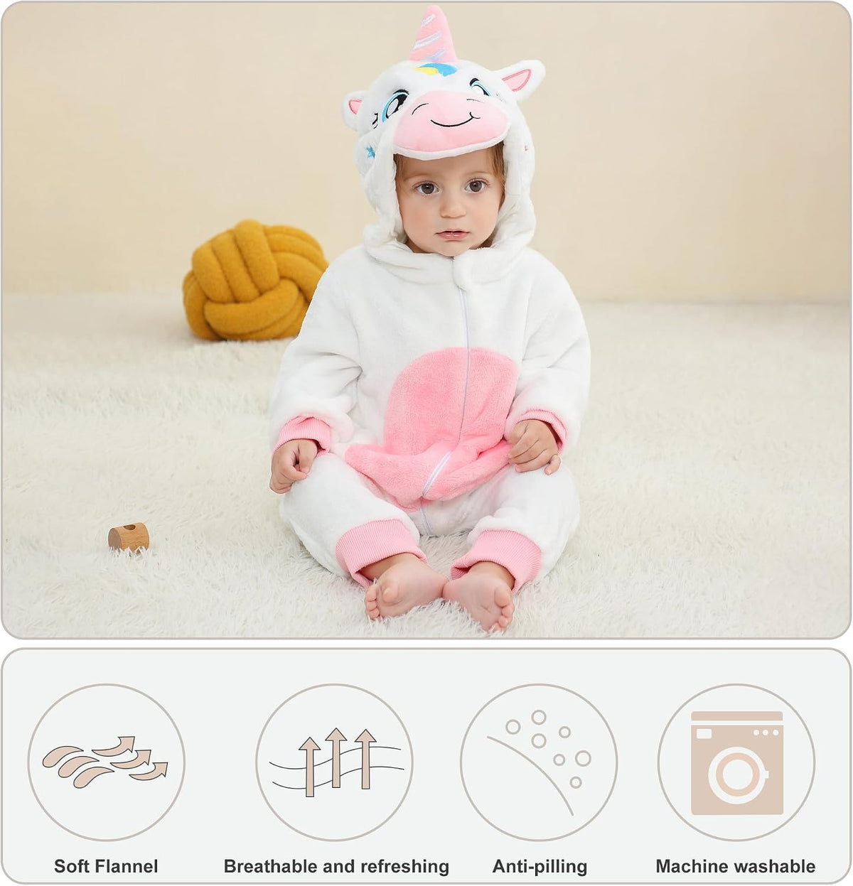 Unisex Baby Animal Costume Flannel Hooded Romper Cosplay Jumpsuit