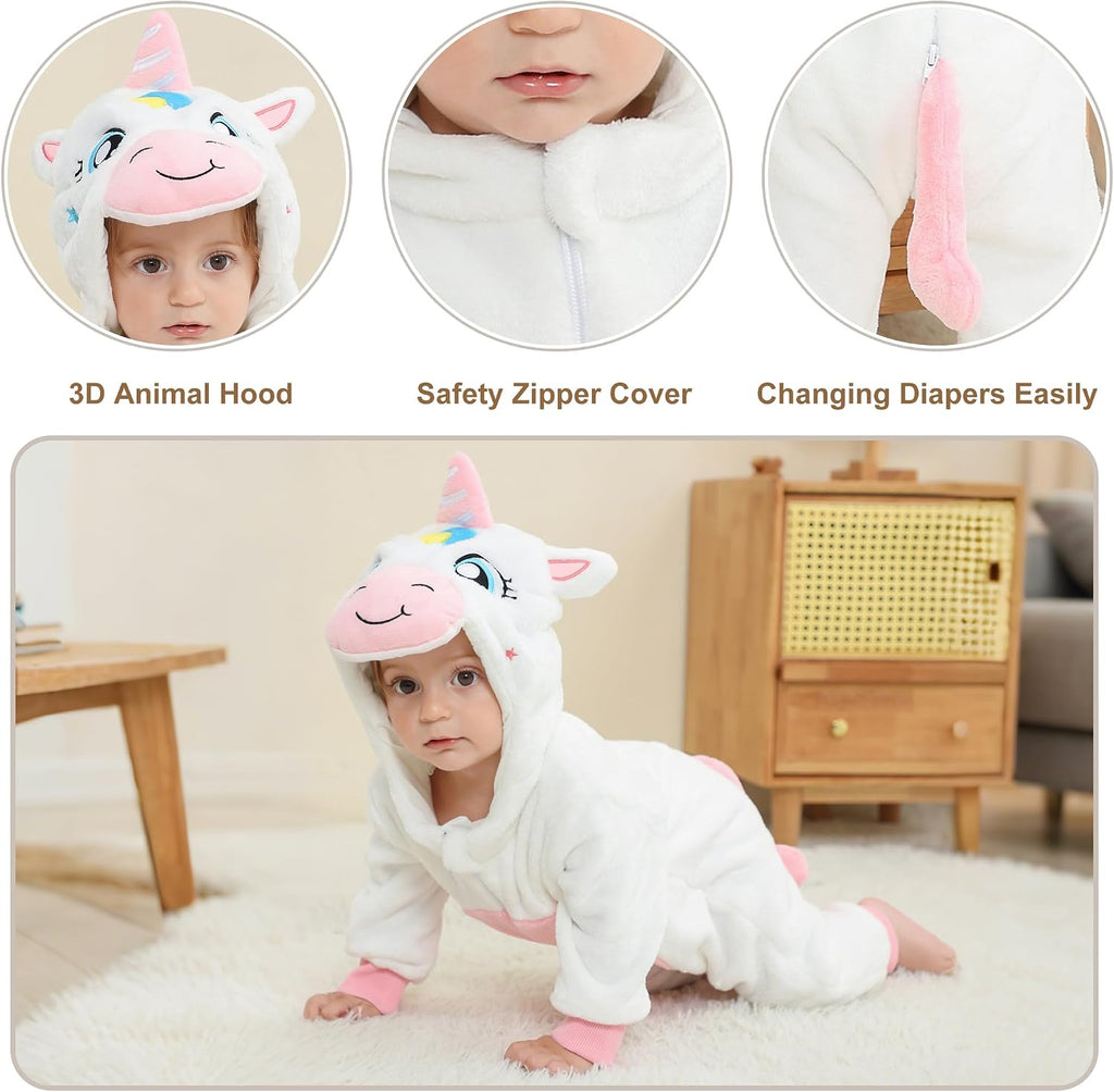 Unisex Baby Animal Costume Flannel Hooded Romper Cosplay Jumpsuit